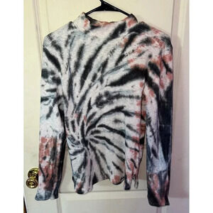 We The Free Tie Dye Mock Neck Ribbed Top Pink Grey Blue Sz L